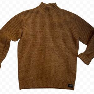 Superdry Men Lambswool Brown Marled Long Sleeve Mock Turtleneck Sweater Size M
